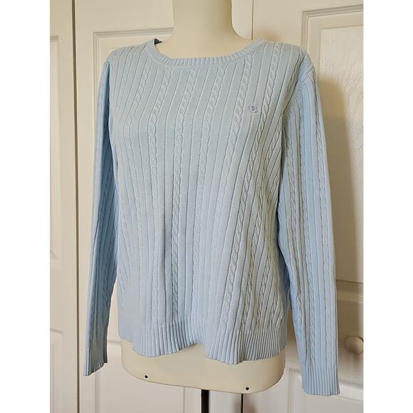 IZOD Cable Knit 100% Cotton Crewneck Sweater Light Blue Womens Large Long Sleeve - Picture 12 of 13